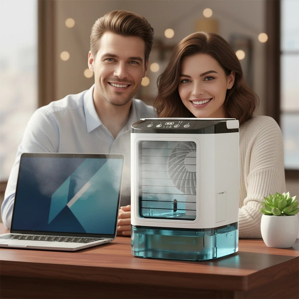مروحة تبريد مكتبية محمولة بتقنية الرذاذ المزدوج بالموجات فوق الصوتية بموديل Mini fan - آنية المنزل الراقي