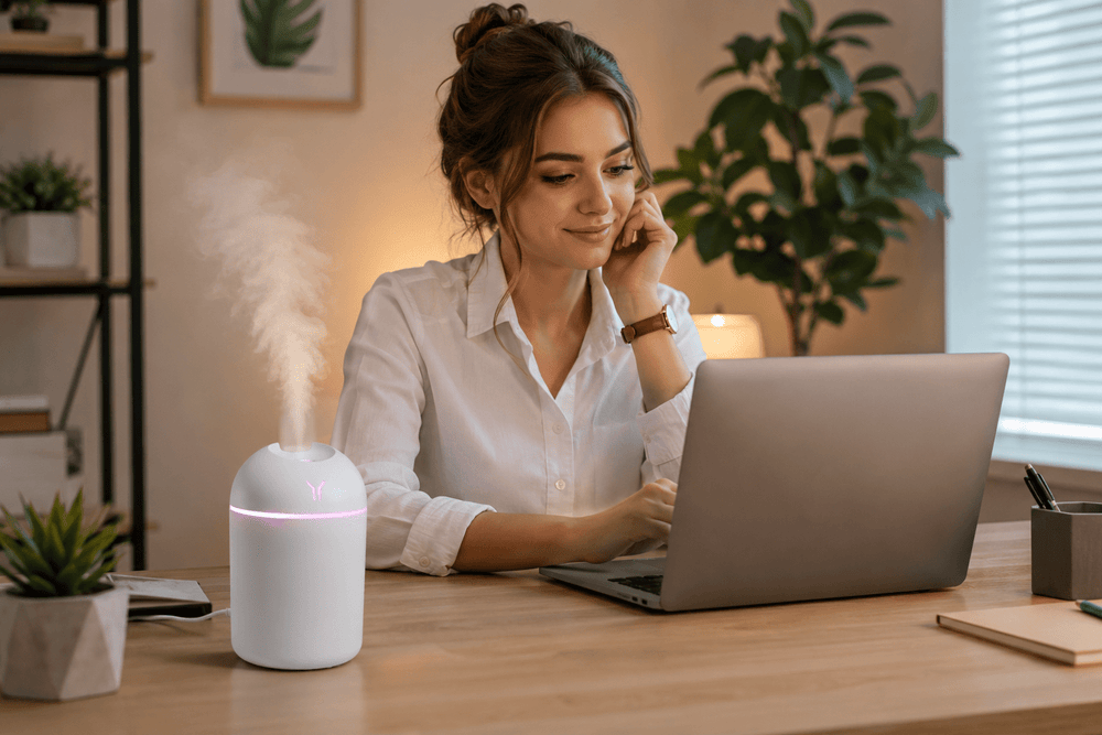 مرطب هواء USB صغير 250 مل مع ناشر عطور وإضاءة LED ملونة - آنية المنزل الراقي