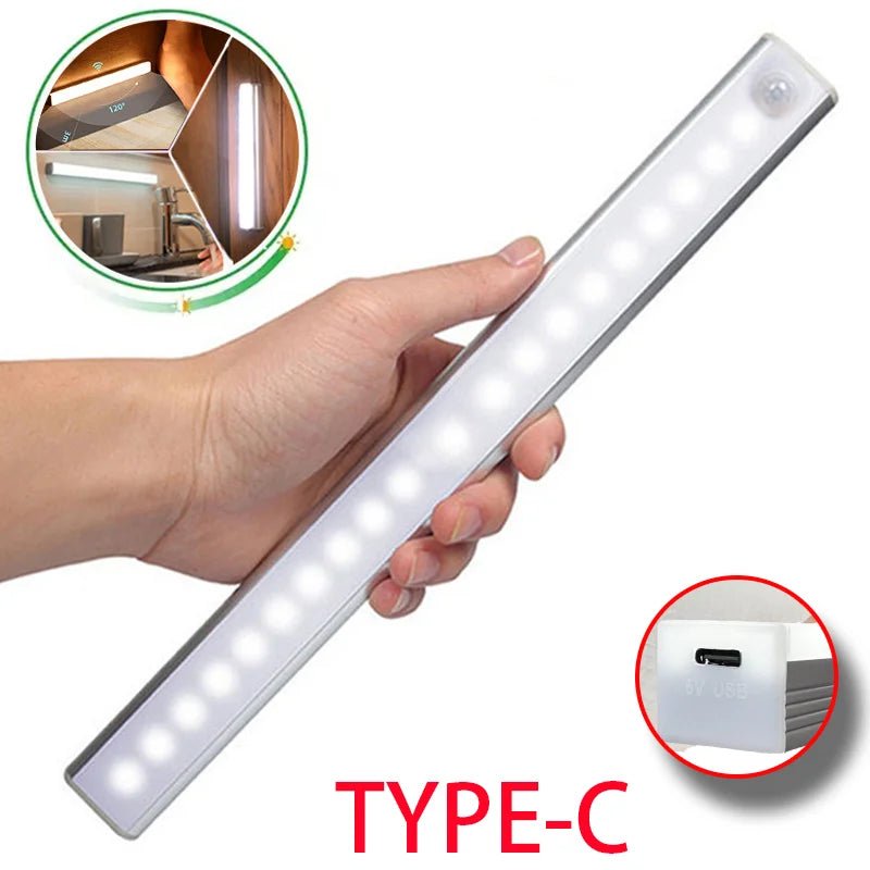 مصباح LED شريطي لاسلكي بمستشعر حركة قابل لإعادة الشحن بمنفذ Type-C - آنية المنزل الراقي