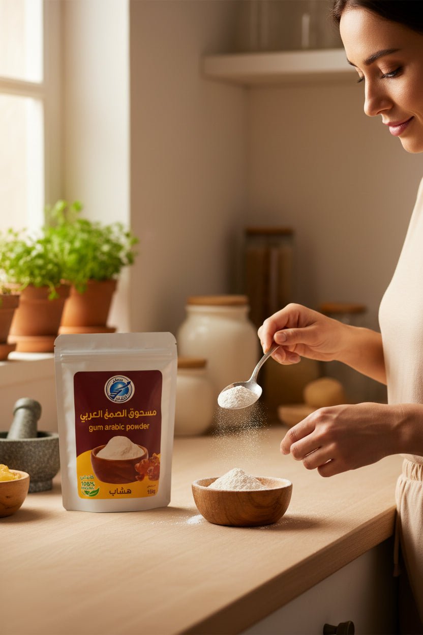 مسحوق الصمغ العربي الهشاب الطبيعي 100% سطور النجاح 150 جرام - آنية المنزل الراقي