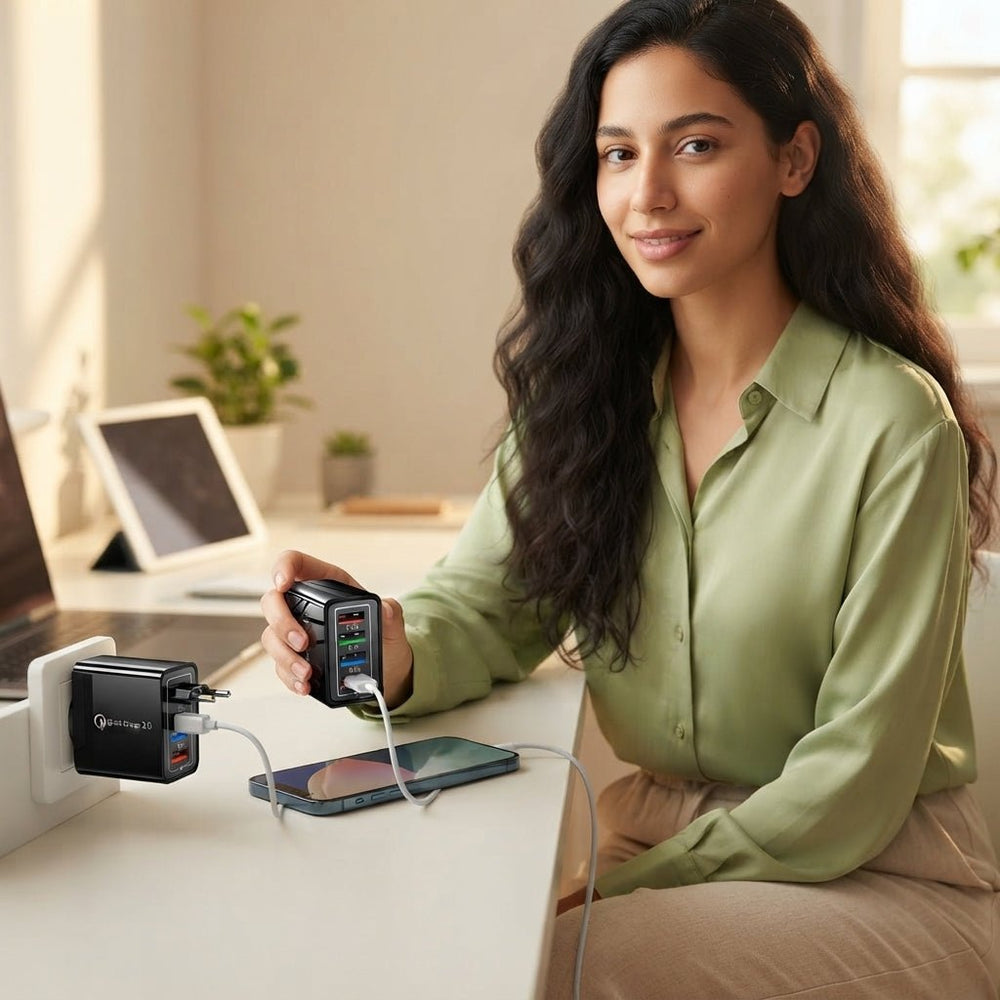 شاحن حائط سريع 3A بأربع منافذ USB بتقنية Quick Charge 3.0 - آنية المنزل الراقي
