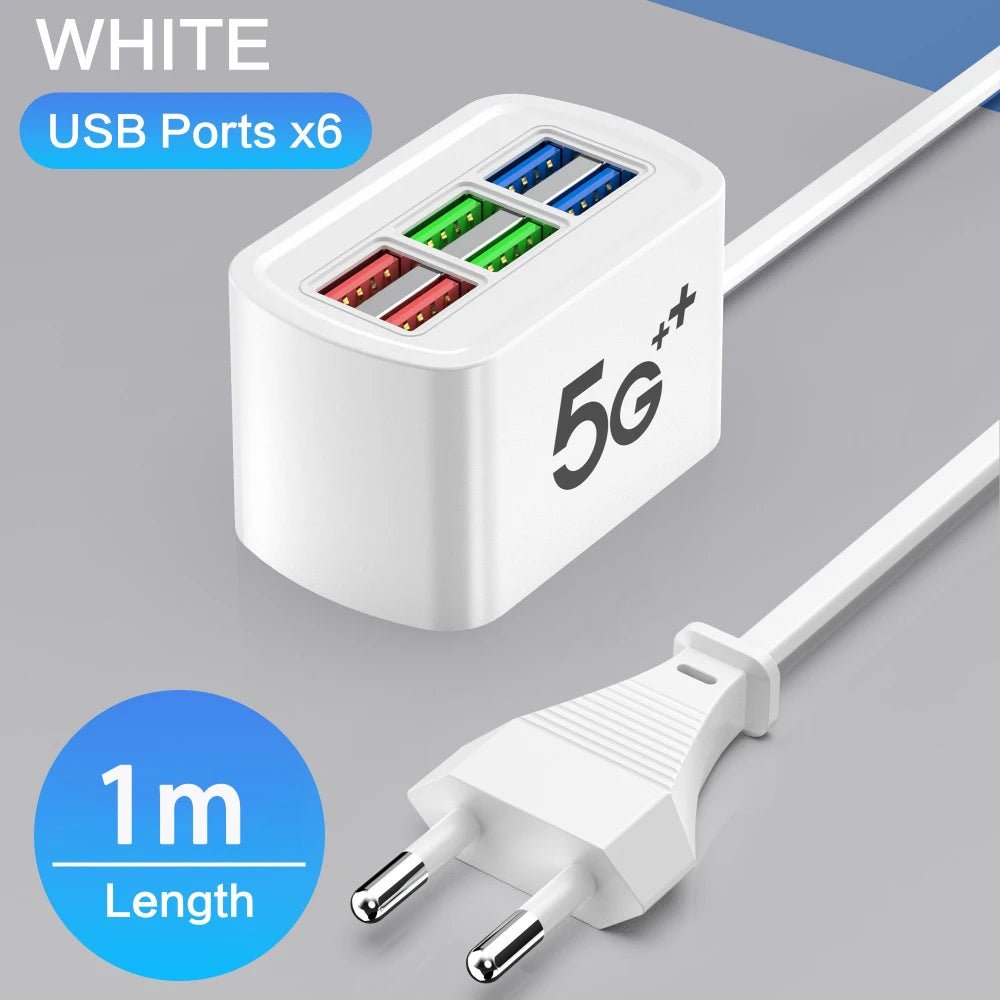 شاحن USB سريع 6 × 1 بقدرة 30 واط مع محطة شحن مكتبية وسلك بطول 1 متر - آنية المنزل الراقي