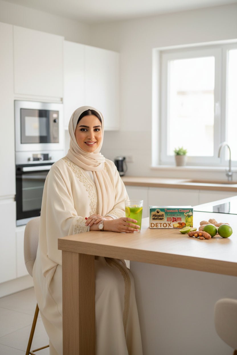 شاي أخضر بالكركم والزنجبيل ديتوكس من العطار 30 جم 20 كيس - آنية المنزل الراقي