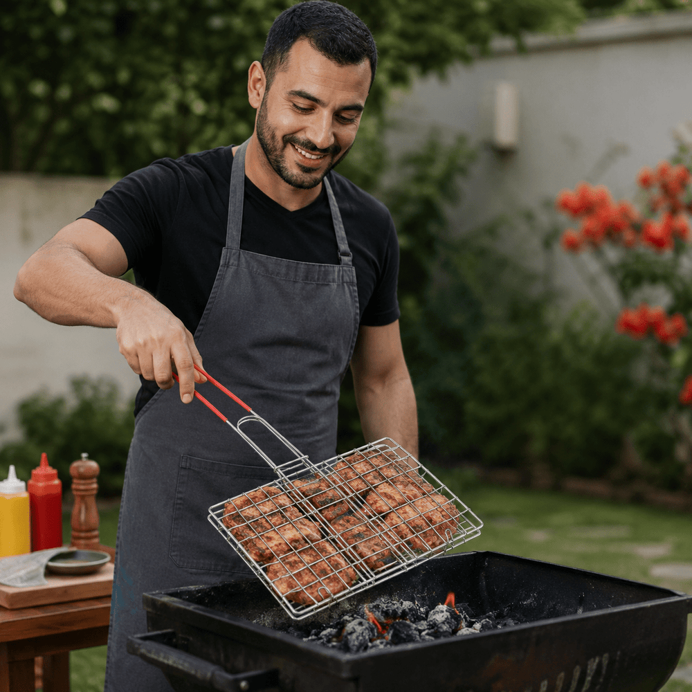 شباك شوي صغير ستانلس ستيل مع مقبض بلاستيك 21×16 سم - آنية المنزل الراقي