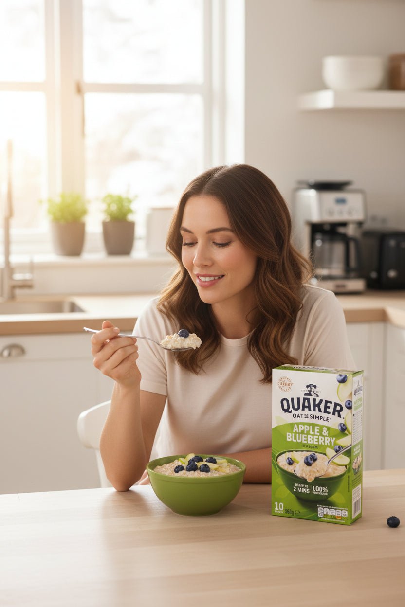 شوفان كويكر سريع التحضير بنكهة التفاح والتوت الأزرق 360 غرام من Quaker Oats - آنية المنزل الراقي