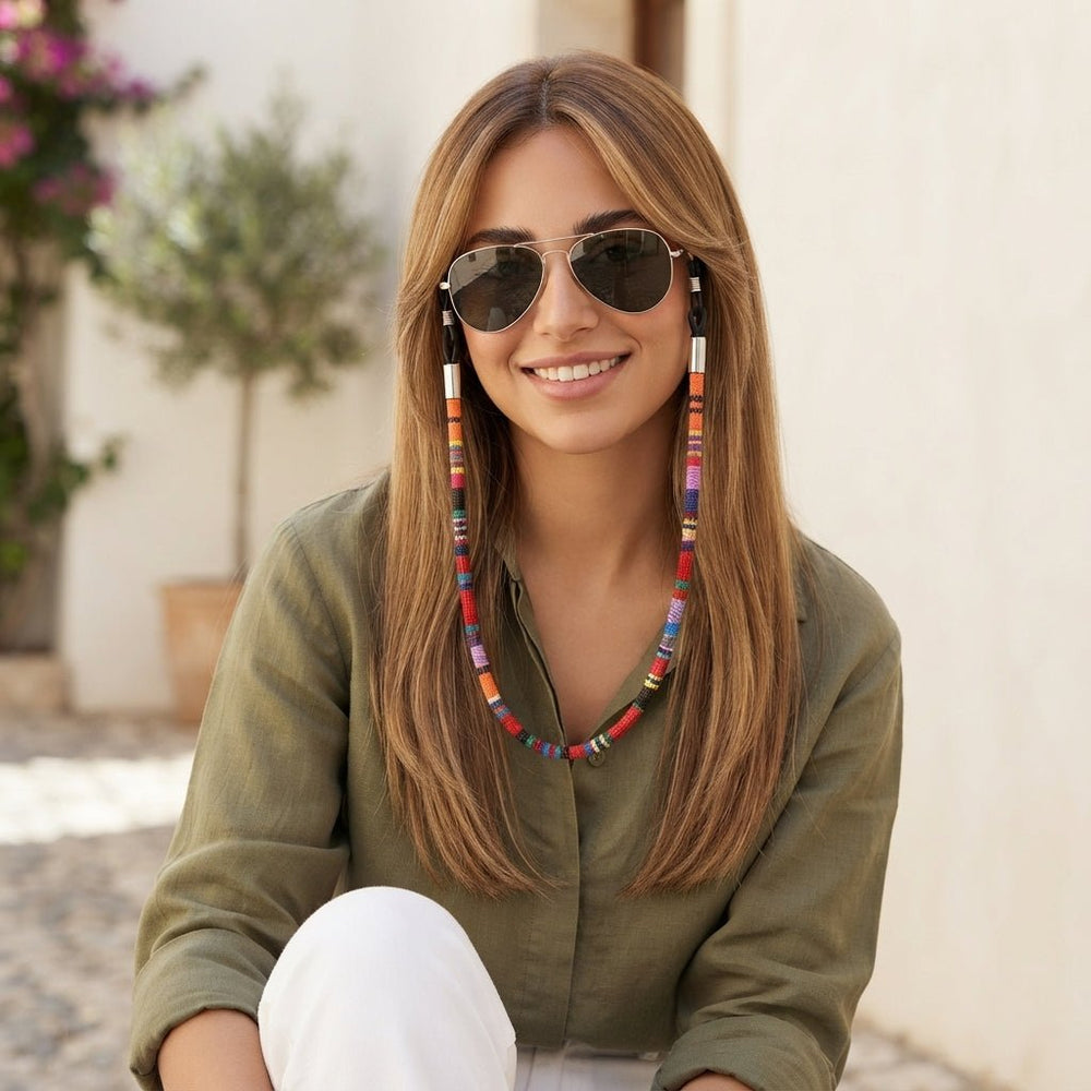 سلسلة حبل للنظارات من القطن بتصاميم ملونة وأطراف تثبيت مرنة 3 قطع - آنية المنزل الراقي