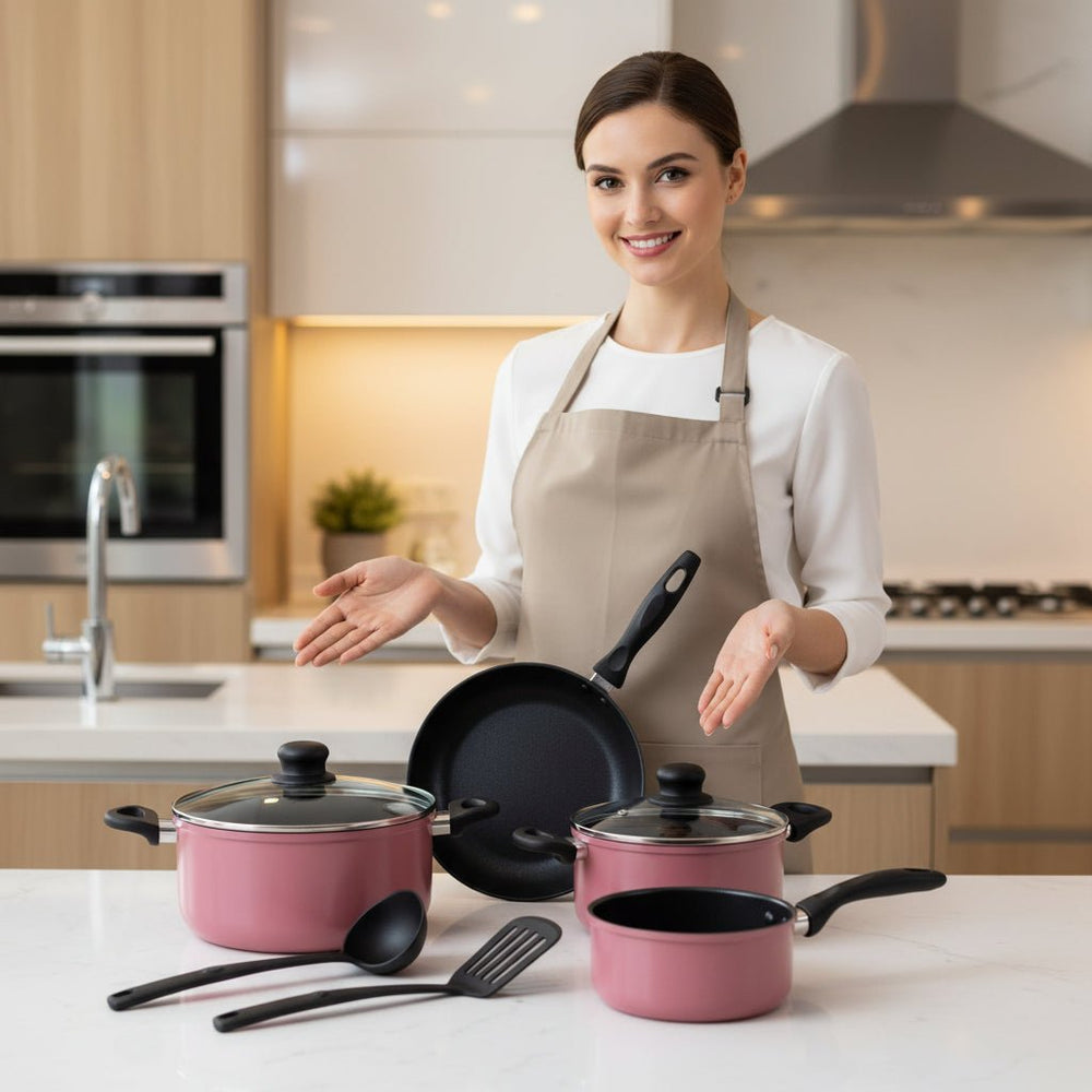 طقم أواني طهي غير لاصقة 8 قطع Homeway HW2606 - آنية المنزل الراقي