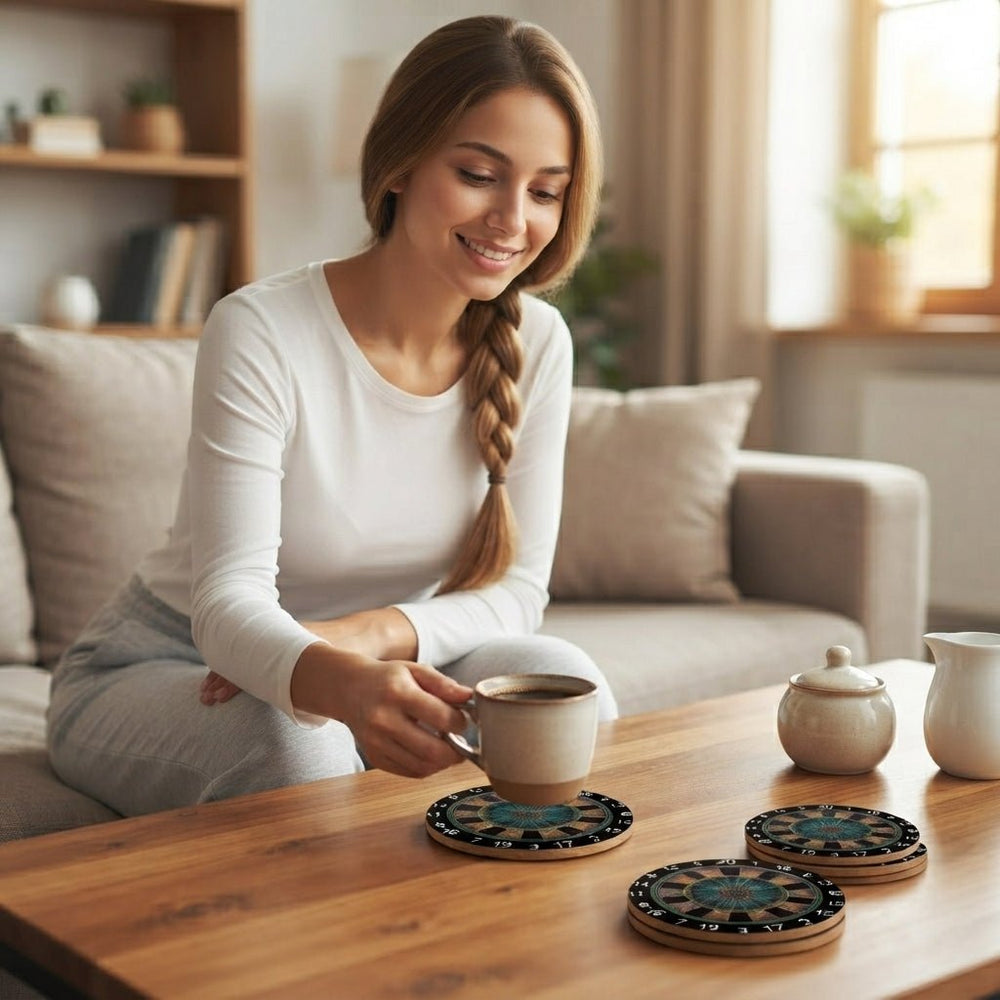 طقم قواعد أكواب خشبية بتصميم لوحة سهام - آنية المنزل الراقي