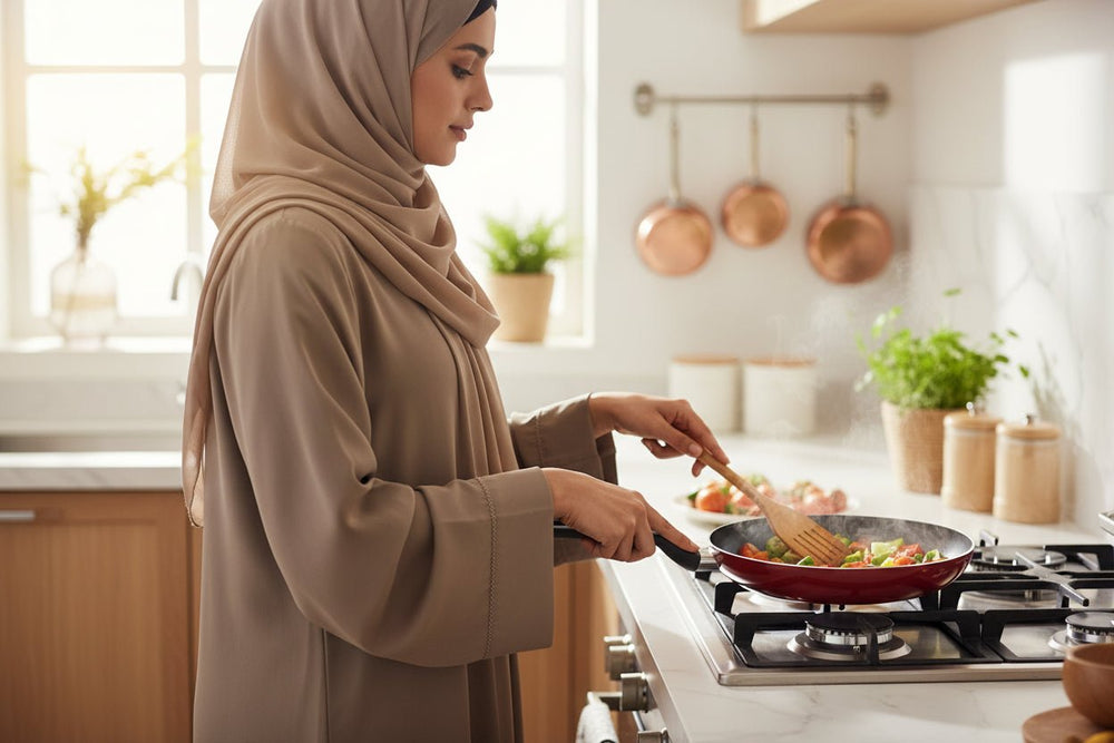 مقلاة ألومنيوم غير لاصقة 22 سم بمقبض مقاوم للحرارة