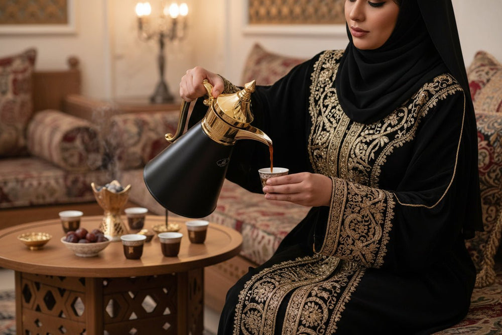 ترمس قهوة حافظ للحرارة 1 لتر لون أسود وذهبي