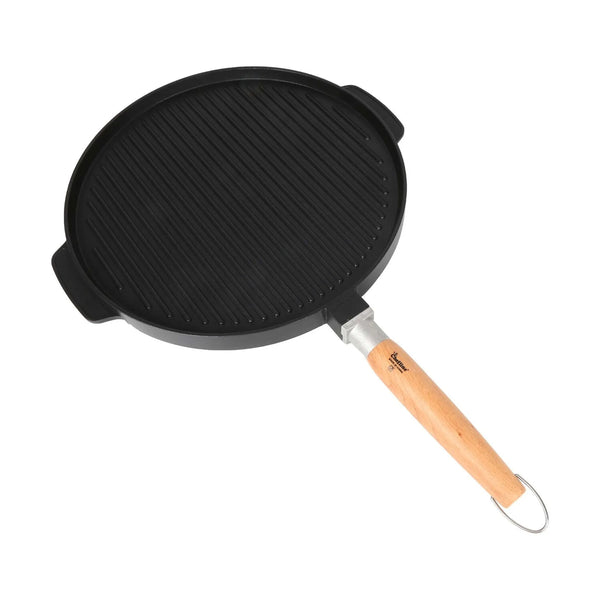 مقلاة شواء دائرية من الألومنيوم المصبوب بقاعدة حثية – 32 سم، أسود.