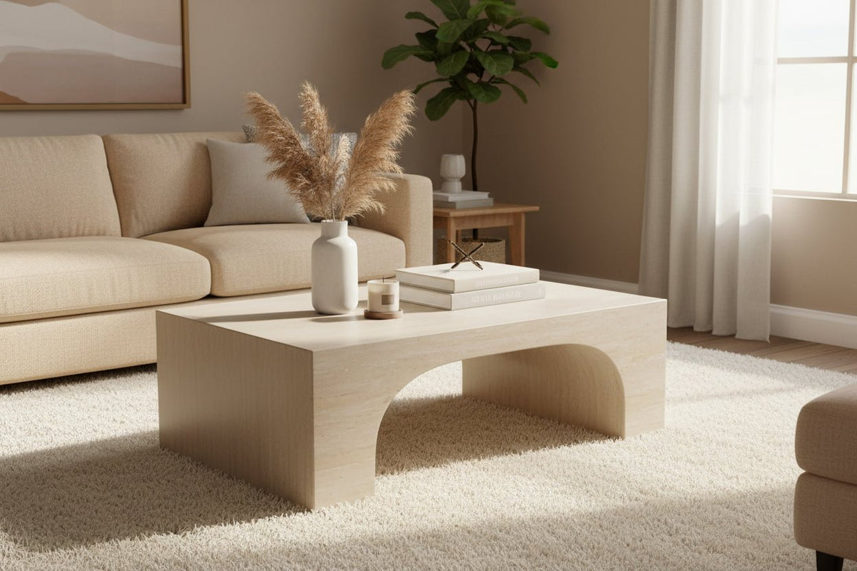 طاولة قهوة ماليزيه أسمنت هندسي مركب بديل الرخام 39.5× 58× 106.8 سم بيج