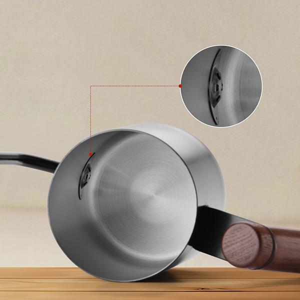 Cliton 304 stainless steel pour-over coffee maker with wooden handle. Long spout design for precise pouring. Ideal for travel, office, or home use.