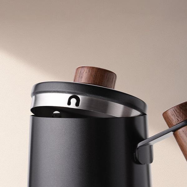 Cliton 304 stainless steel pour-over coffee maker with wooden handle. Long spout design for precise pouring. Ideal for travel, office, or home use.