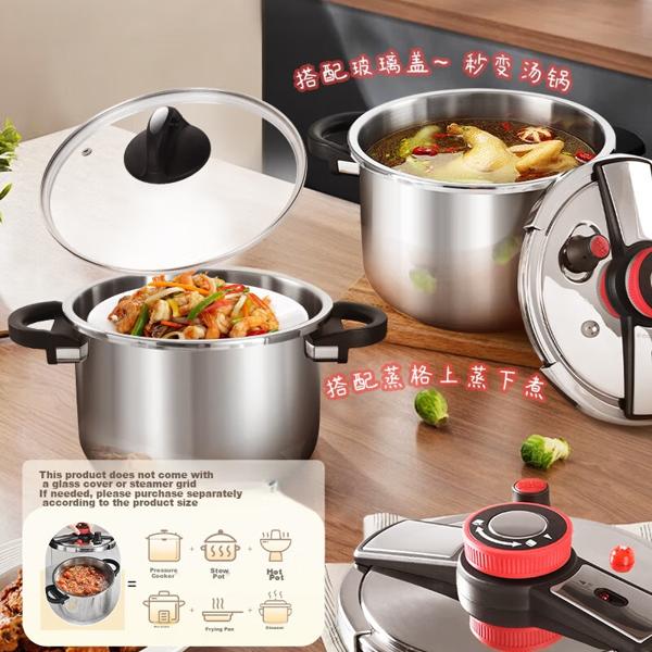 Shuangxi stainless steel pressure cooker, 22 cm/4 L, compatible with gas and induction stoves, explosion-proof, clip-on design for home use.