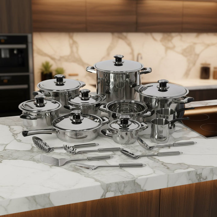 Parfait 24-Piece Stainless Steel Non-Stick Cookware Set with Lids Silver