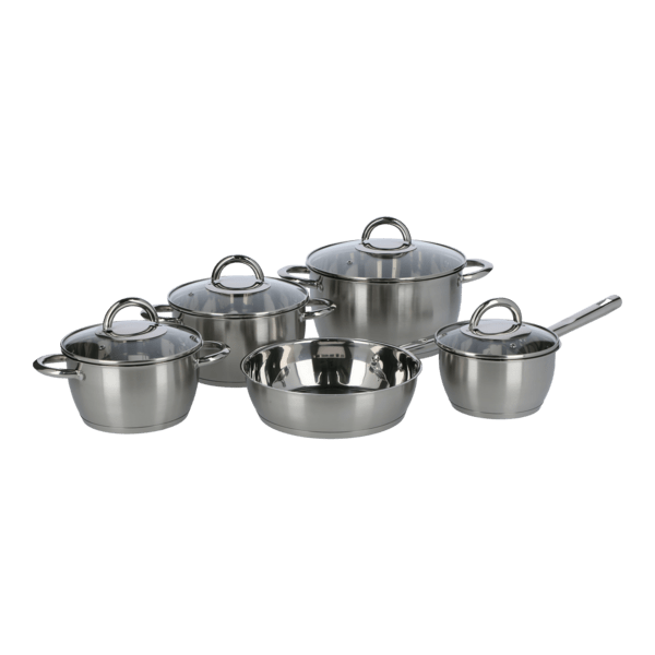 Bavaria 9-Piece Sturdy Non-Stick Coating Comfortable Grip Fix Handles Cookware Set Silver