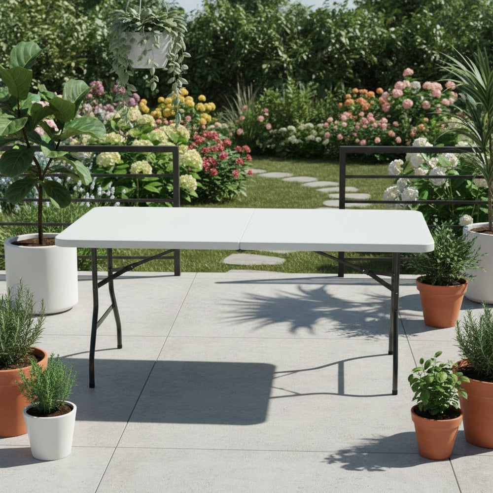 Living Accents 5 Feet Portable and Durable Plastic Molded Folding Table White and Black