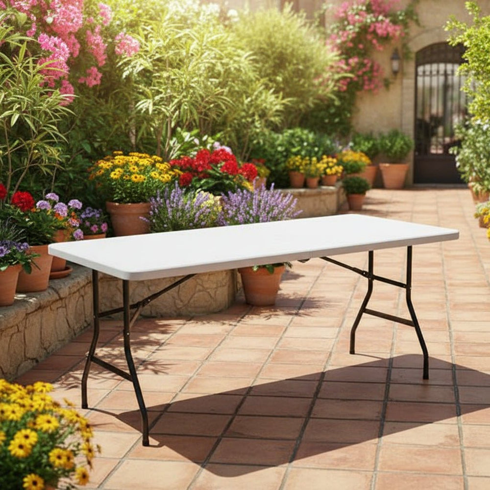 Living Accents 6 Feet Portable and Durable Plastic Molded Folding Table White and Black