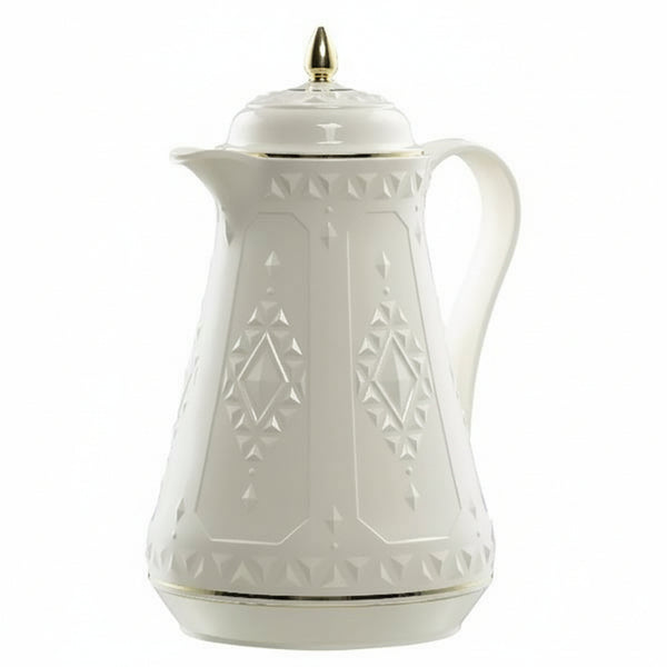 Rose Plastic 2121 Leak Proof Design Tea Thermos with Ergonomic Handle White and Gold 1 Liter