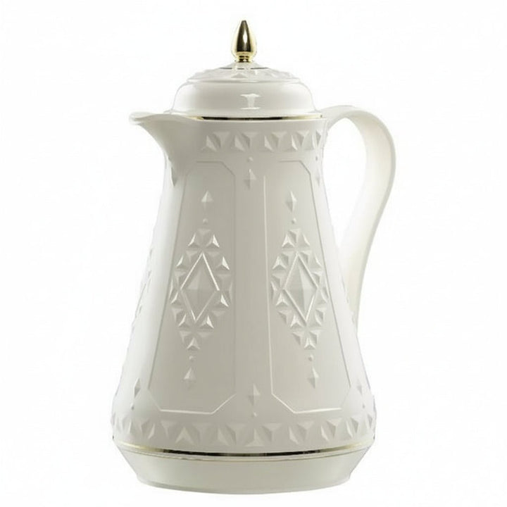 Rose Plastic 2121 Leak Proof Design Tea Thermos with Ergonomic Handle White and Gold 1 Liter