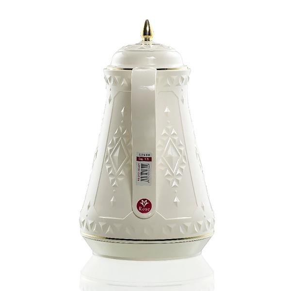 Rose Plastic 2121 Leak Proof Design Tea Thermos with Ergonomic Handle White and Gold 1 Liter