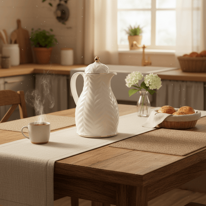 Rose Plastic 1919 Compact Design Tea Thermos with Ergonomic Handle White and Gold 1 Liter