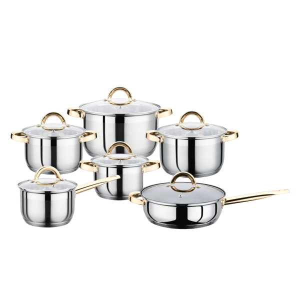 Parfait 12-Piece Durable Non-Stick Cookware Set with Glass Lid Silver and Rose Gold