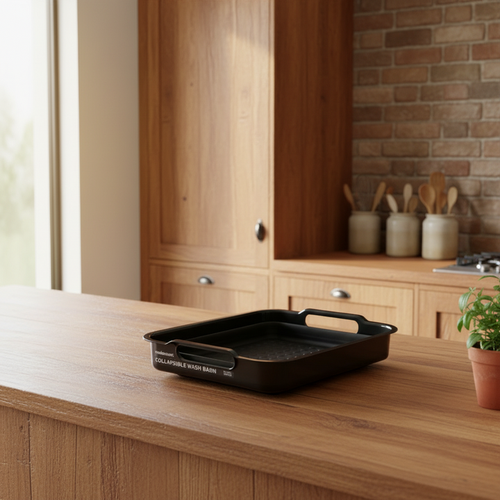 Madesmart Collapsible Rectangular Wash Basin with Handle Black 95-18726-06