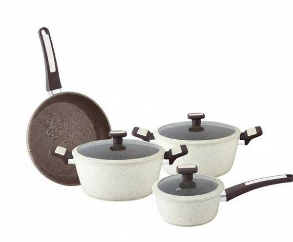 Parfait 7-Piece High Quality Forged Aluminum Cookware Set Cream and Brown