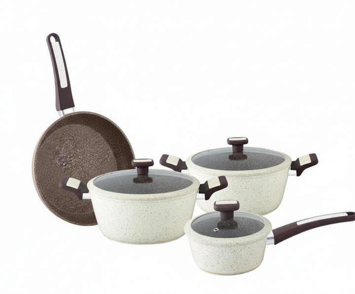 Parfait 7-Piece High Quality Forged Aluminum Cookware Set Cream and Brown