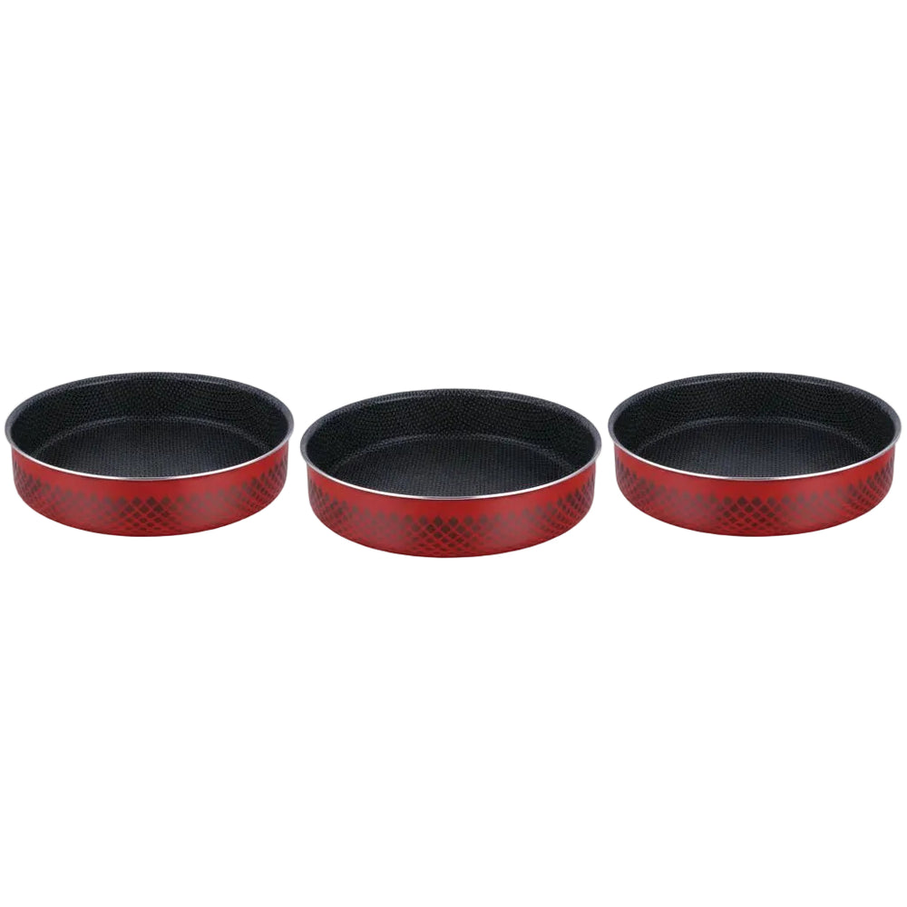 Parfait 3-Piece High Quality Round Shape Tray Set Red and Black