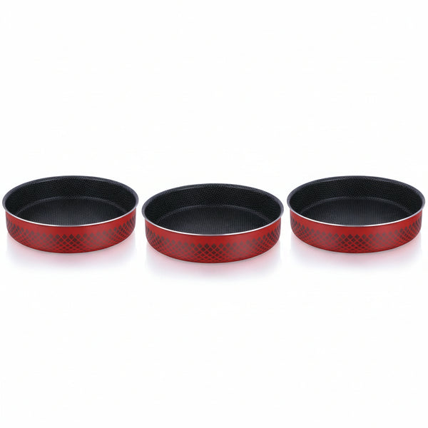 Parfait 3-Piece High Quality Round Shape Tray Set Red and Black