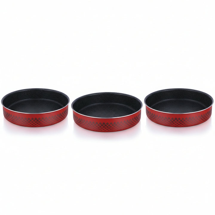 Parfait 3-Piece High Quality Round Shape Tray Set Red and Black