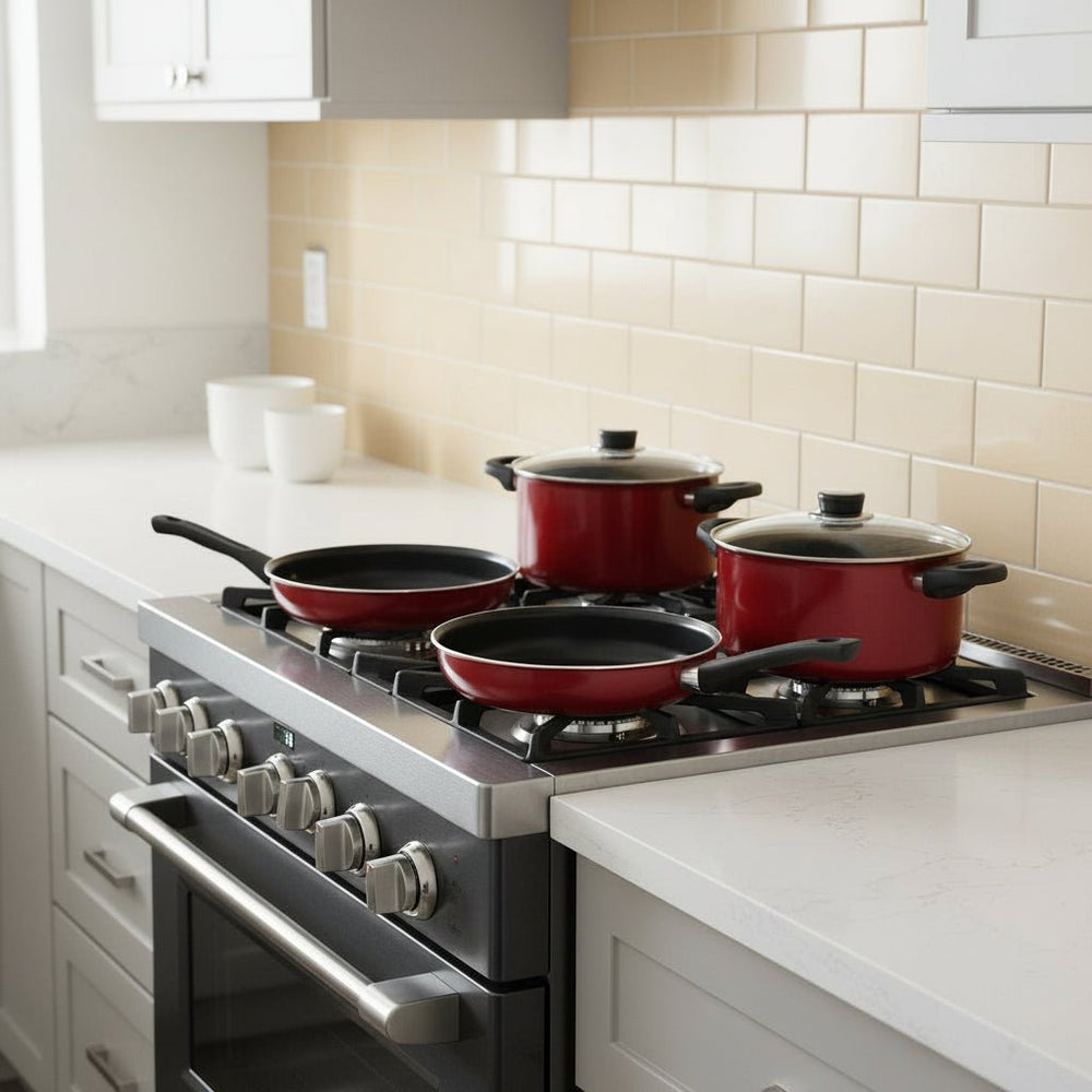 Gibson 7-Piece Cardinal Non-Stick Cookware Set Red and Black 127788.07