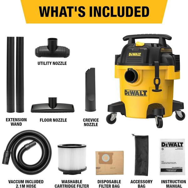 Dewalt 1050W Wet and Dry Drum Vacuum Cleaner Yellow and Black 20 Liter DXV20P
