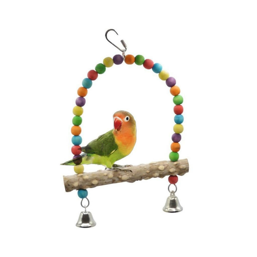 Bird swing with beads and wooden perch and bells