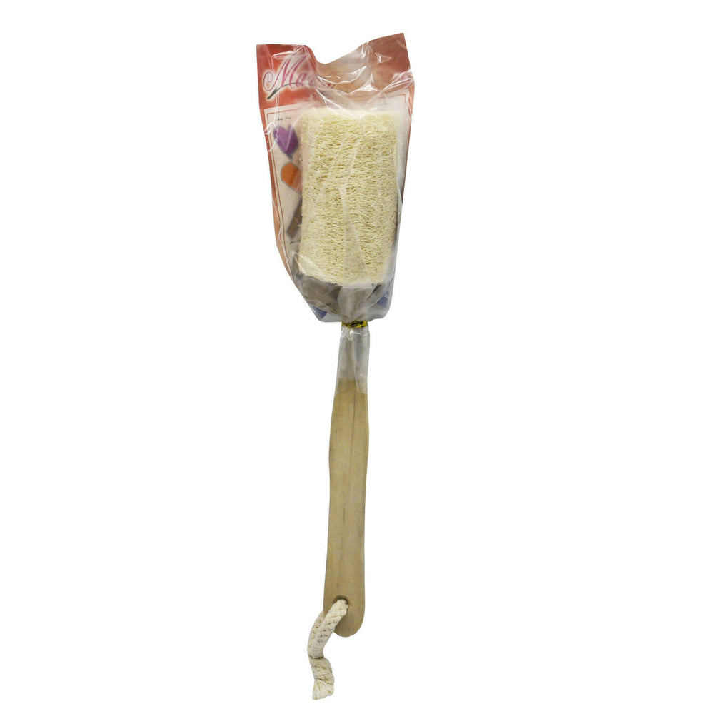 Natural bath sponge with long wooden stick for back cleaning