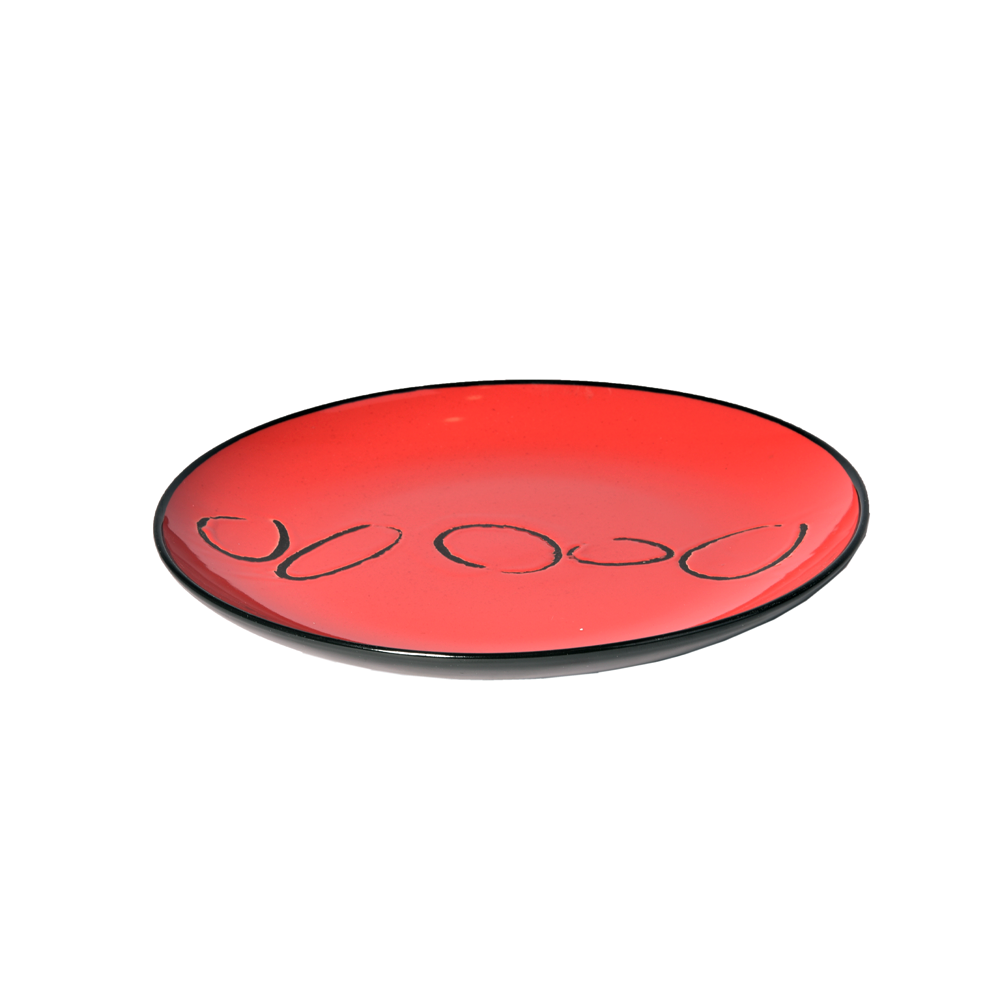 طبق دائري21سم برسومات بيضاوية- لون أحمر - أنية المنزل