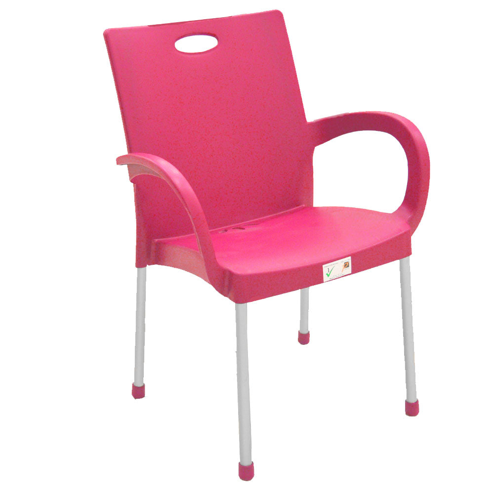 كرسي بلاستيك بذراعين وارجل المنيوم مقاوم للانزلاق-متعدد الالوان