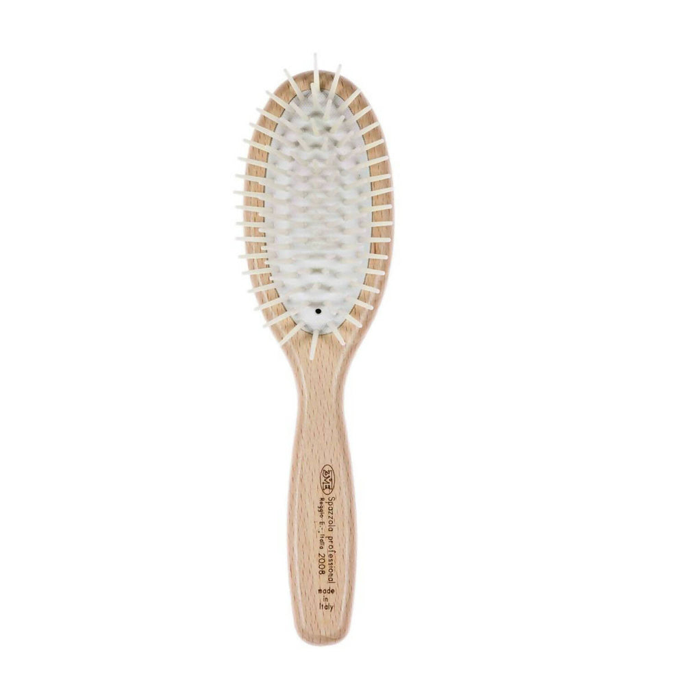 Hair styling brush with wooden handle