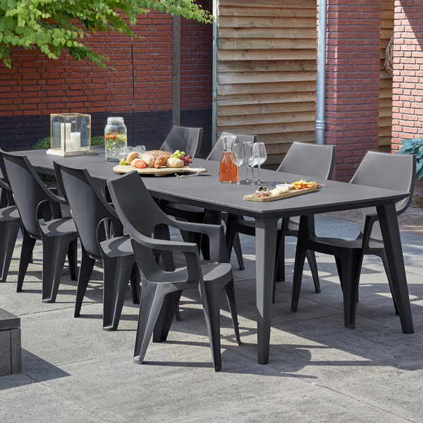 جلسة خارجية صناعة هولندية من طاولة و 10كراسي بذراعين مقاوم لأشعة الشمس (عرض خاص)