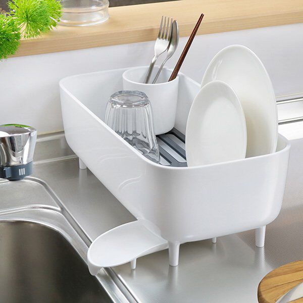 Plastic dish rack with spoon holder and sponge 