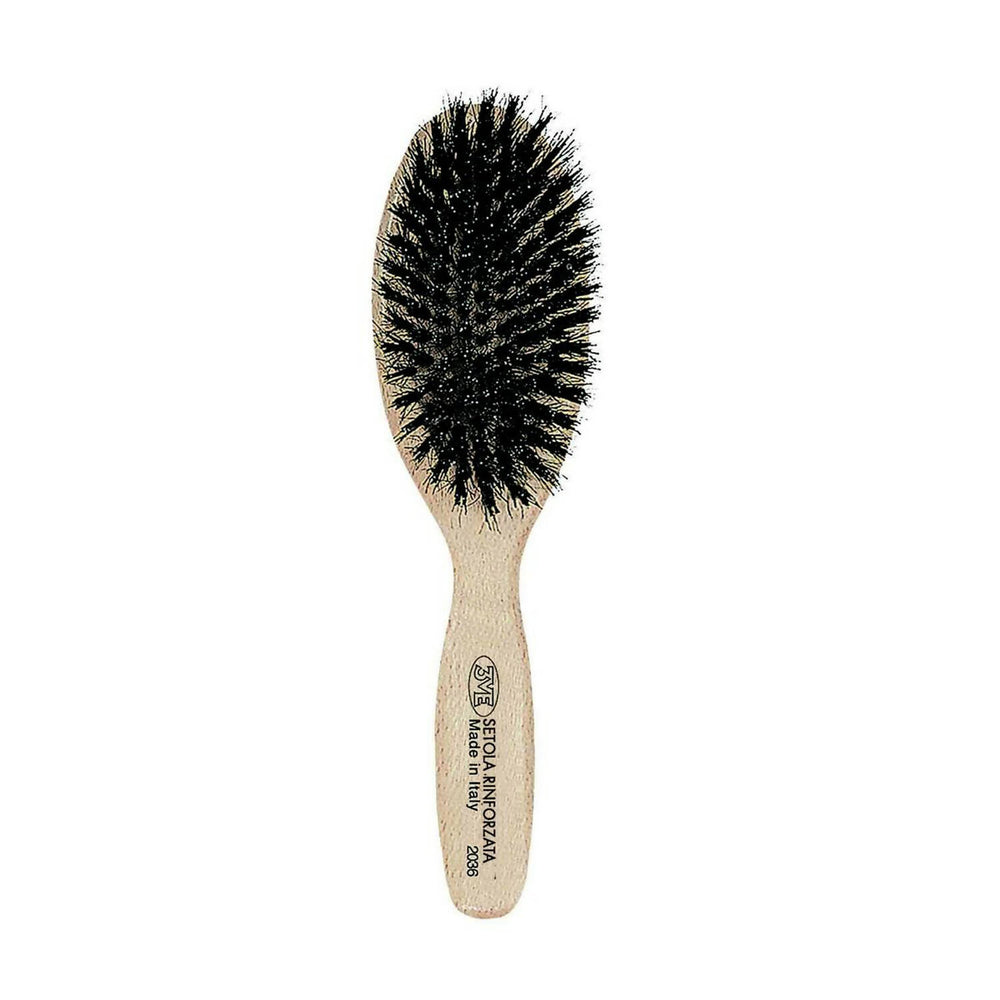Hair styling brush with wooden handle