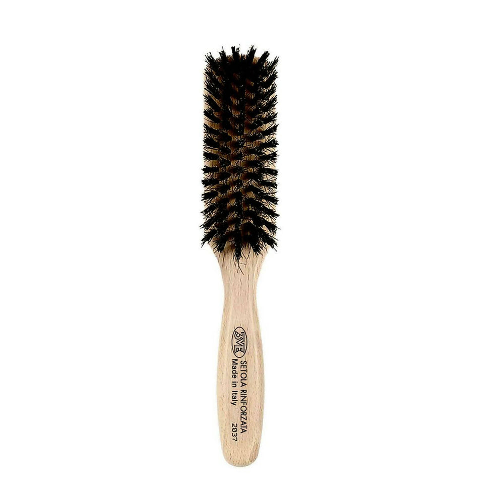Hair styling brush with wooden handle