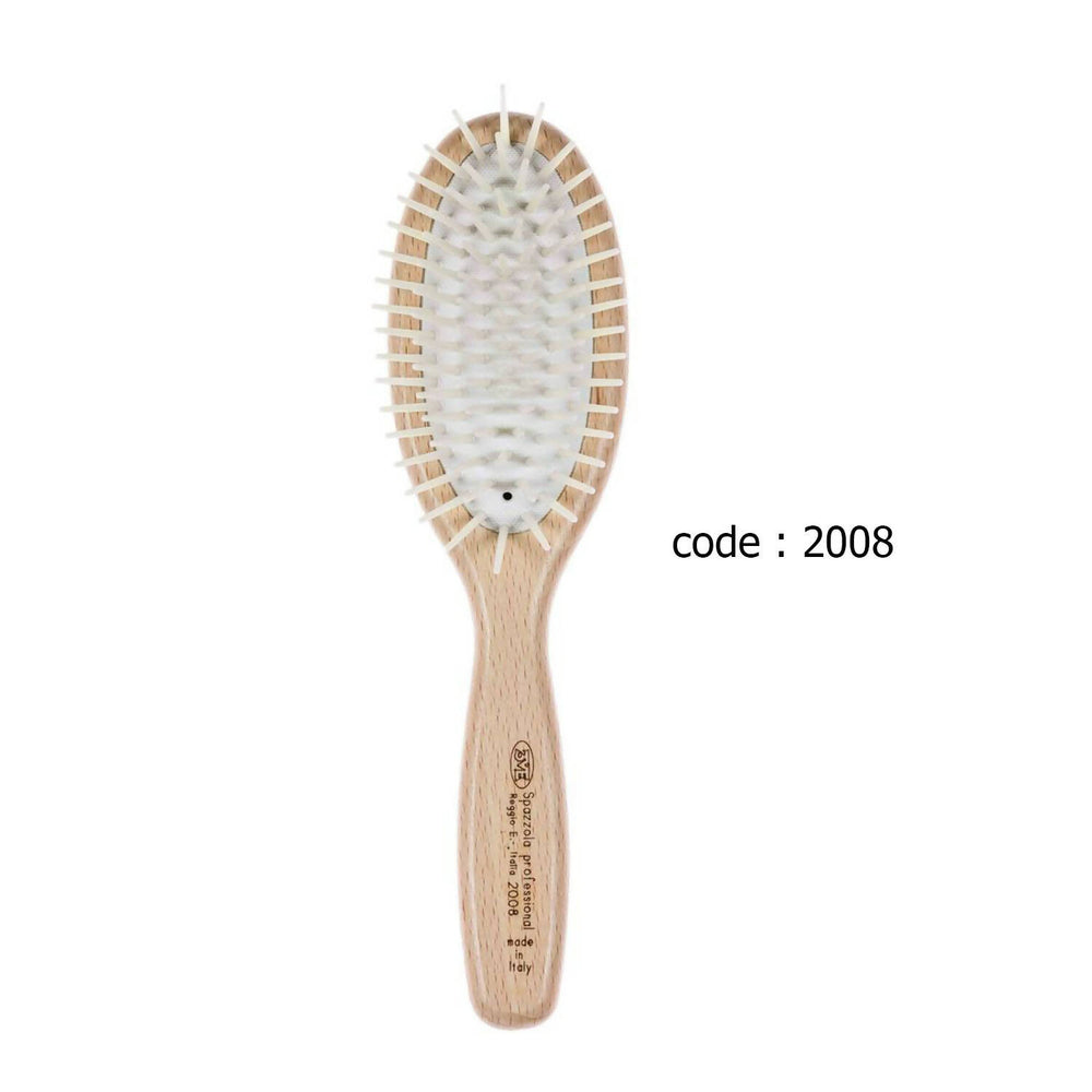 Hair styling brush with wooden handle