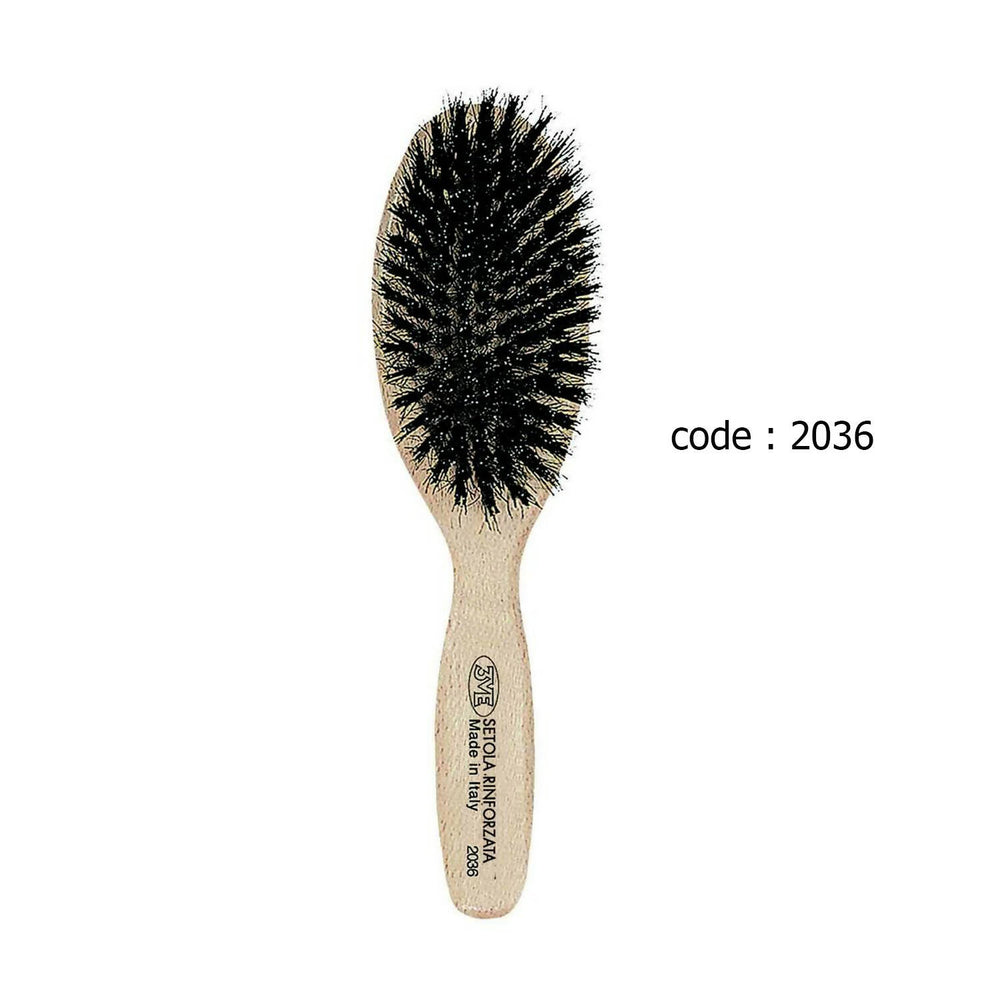 Hair styling brush with wooden handle