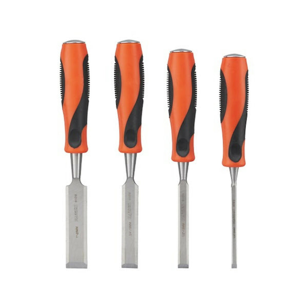 طقم ازميل للخشب بمقبض أسود برتقالي من 4 قطع