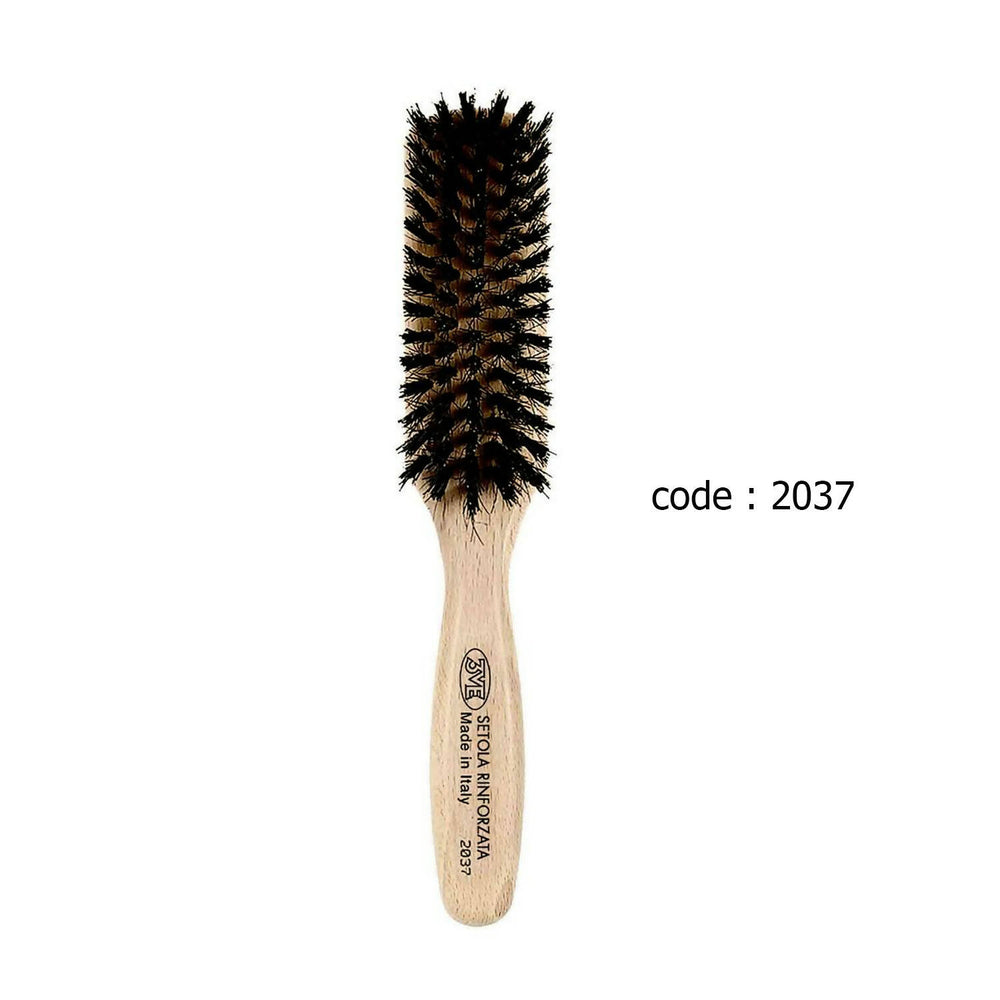 Hair styling brush with wooden handle